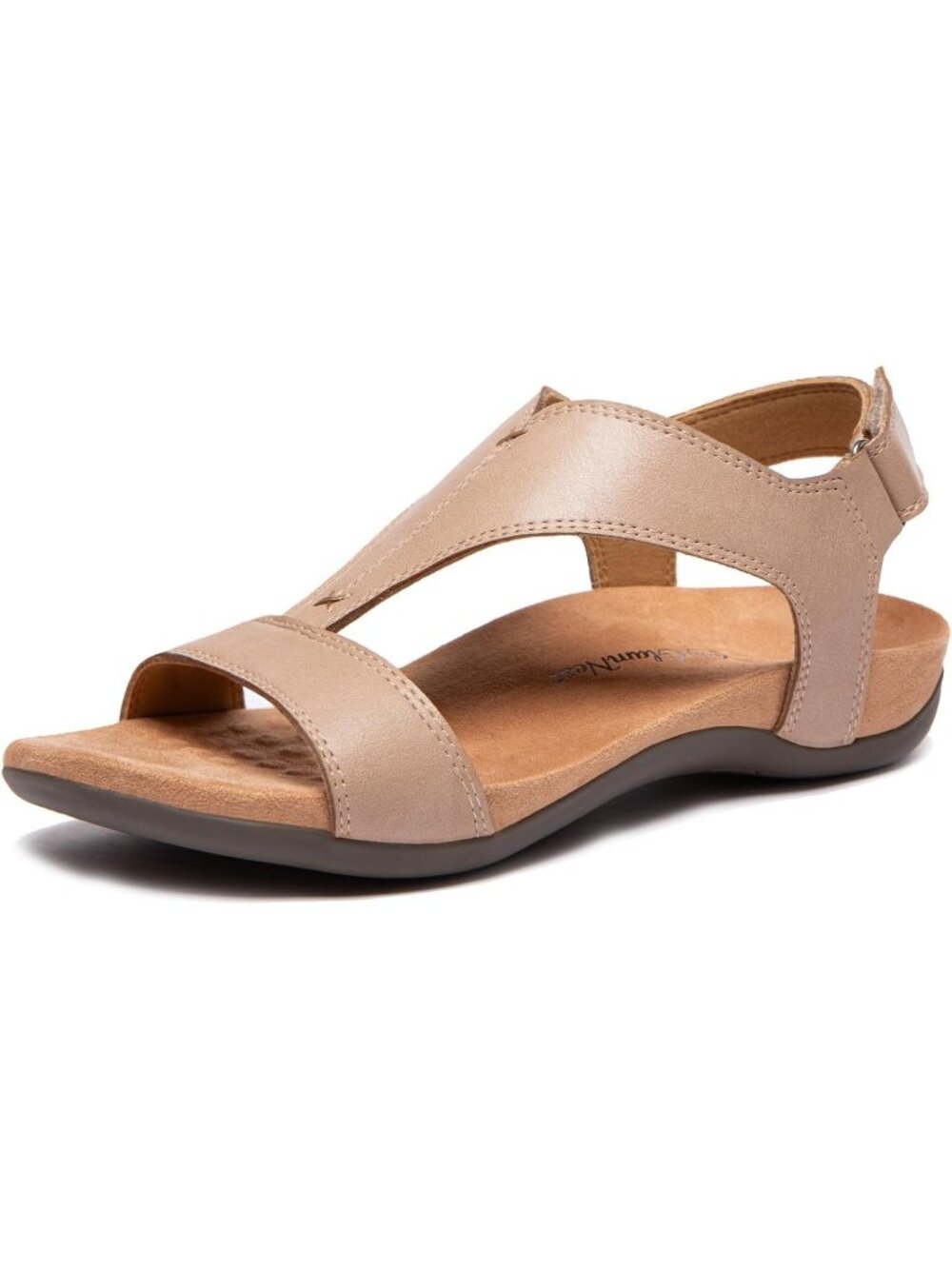 Women's Nude Summer Open Toe T-Strap Orthopedic Adjustable Straps Flat Sandals
